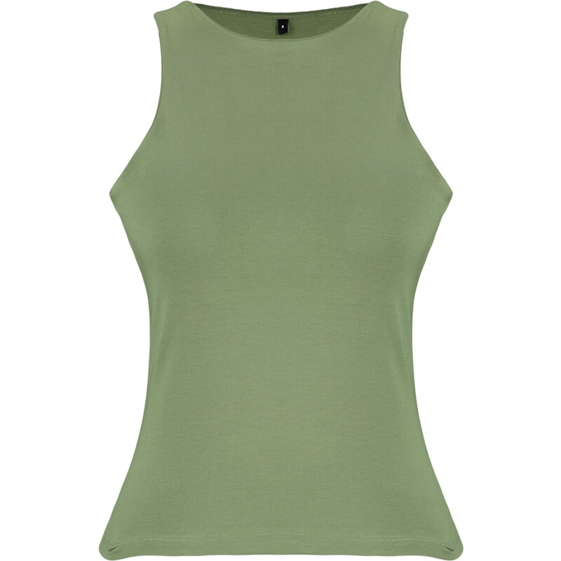 Trendyol Khaki Faded/Faded Effect Cotton Halter Neck Fitted Elastic Knitted Undershirt