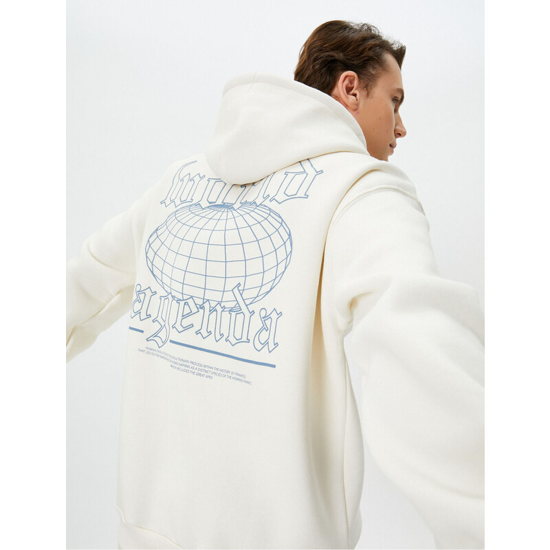 Koton Oversize Sweatshirt Hooded with Printed Slogan on the Back