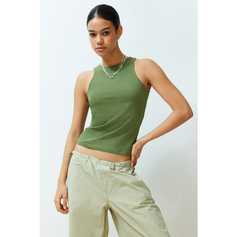 Trendyol Khaki Faded/Faded Effect Cotton Halter Neck Fitted Elastic Knitted Undershirt