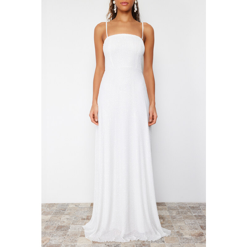 Trendyol Bridal White Sequin Wedding/Wedding Long Evening Evening Dress