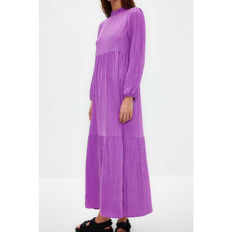 Trendyol Purple High Neck Crinkle Wide Fit Woven Dress