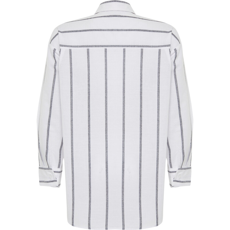 Trendyol Ecru Striped Oversize/Creature Woven Shirt