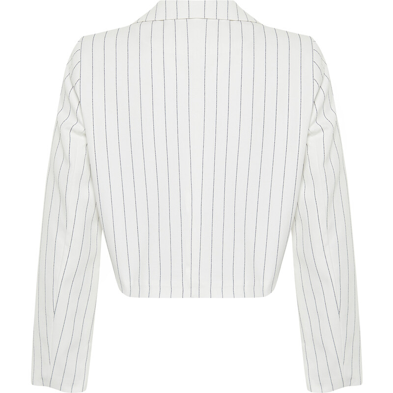 Trendyol Ecru Regular Crop Striped Woven Blazer Jacket