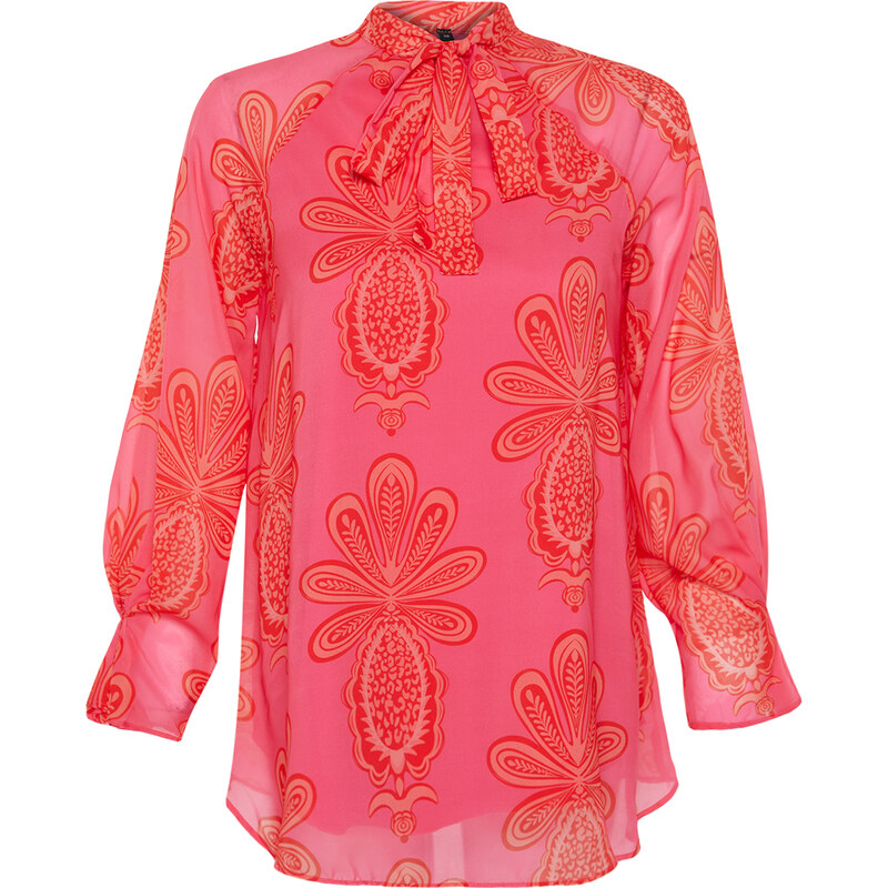 Trendyol Pink Lined Chiffon Patterned Woven Tunic