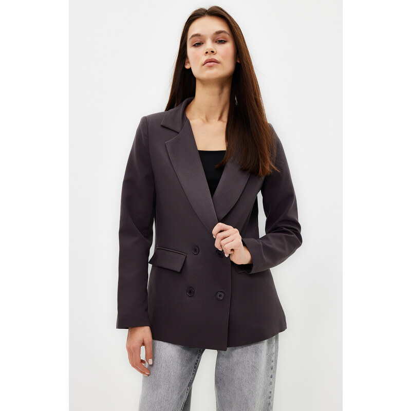 Trendyol Anthracite Regular Lined Double Breasted Closure Woven Blazer Jacket