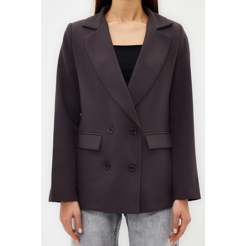 Trendyol Anthracite Regular Lined Double Breasted Closure Woven Blazer Jacket