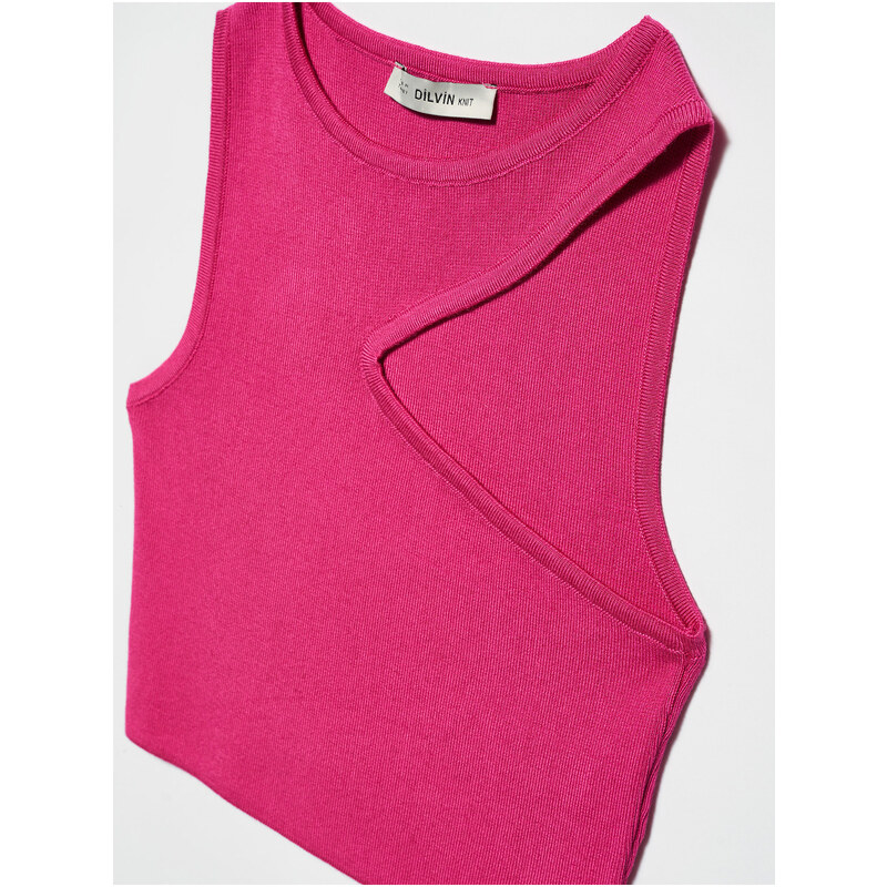 Dilvin 10173 Low-cut Collar Knitwear Crop-fuchsia