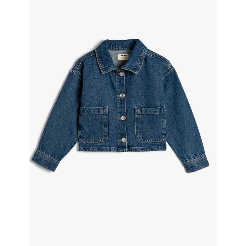 Koton Crop Denim Jacket Pocket Detailed Button Closure Cotton