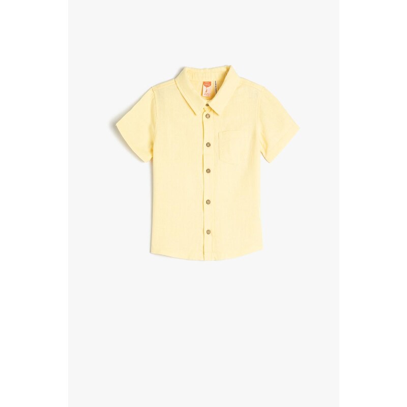 Koton Linen Blend Shirt with Short Sleeves, One Pocket Detailed.