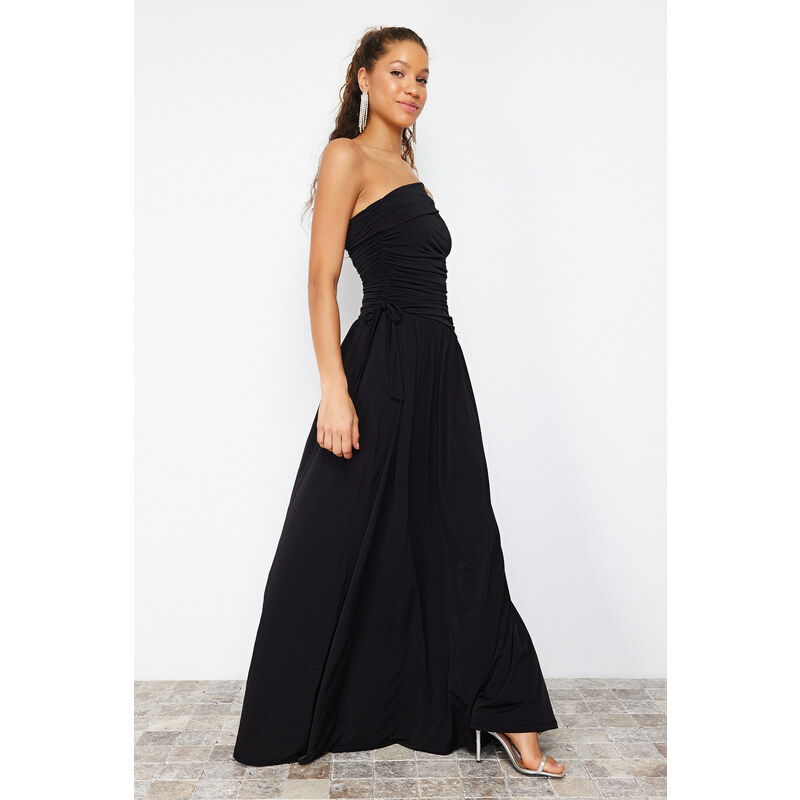 Trendyol Black Body-Sitting Knitted Long Evening Dress