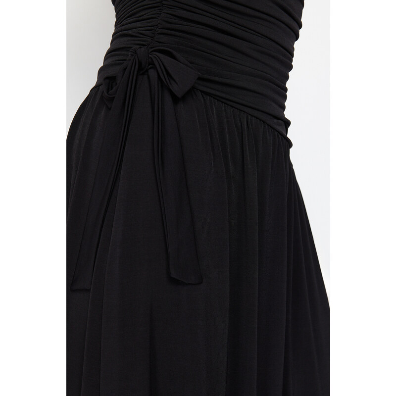 Trendyol Black Body-Sitting Knitted Long Evening Dress