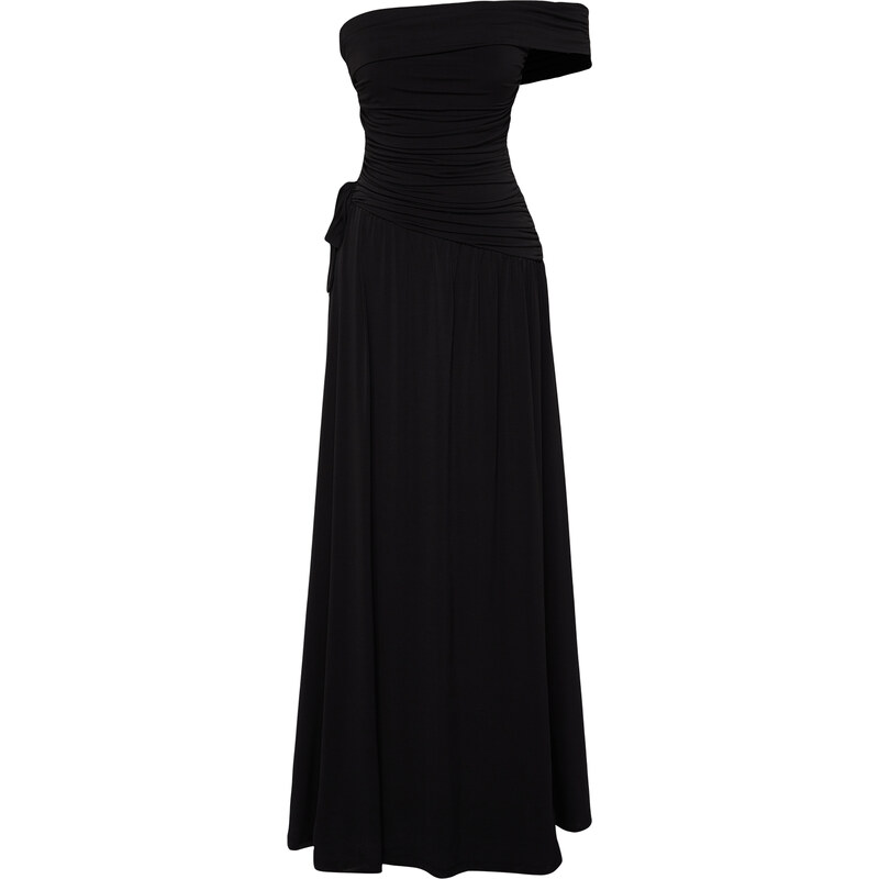 Trendyol Black Body-Sitting Knitted Long Evening Dress