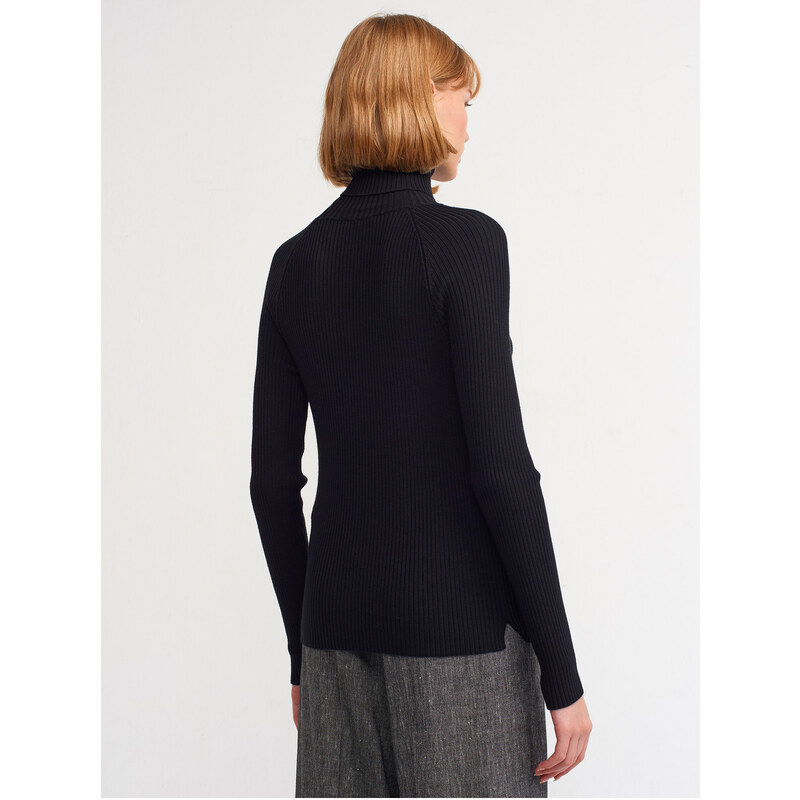 Dilvin 10429 Turtleneck Ribbed Sweater-Black