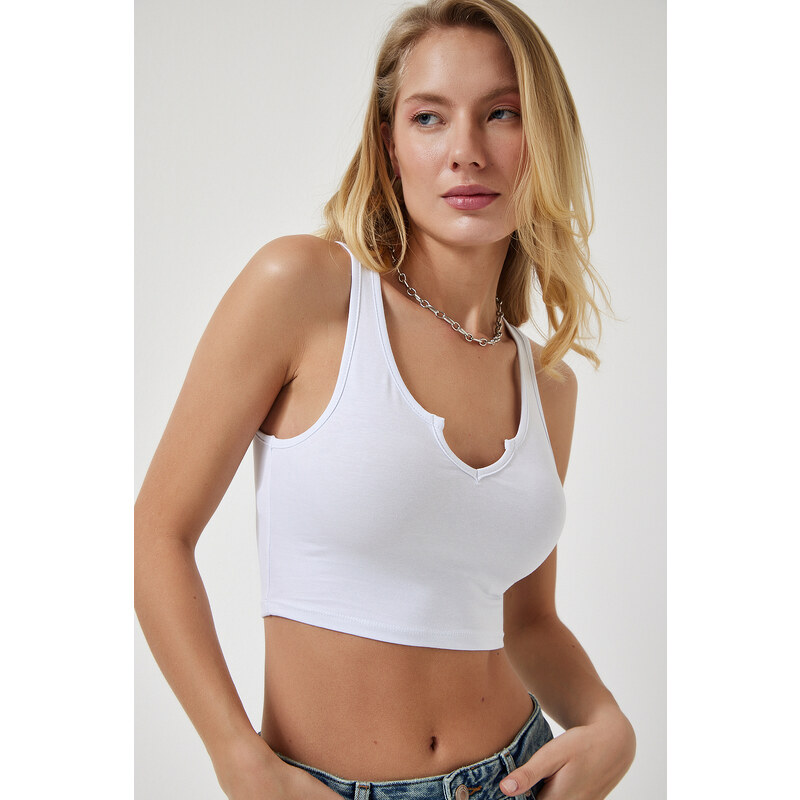 Happiness İstanbul Women's Anthracite White Strappy 2-Pack Crop Knitted Blouse