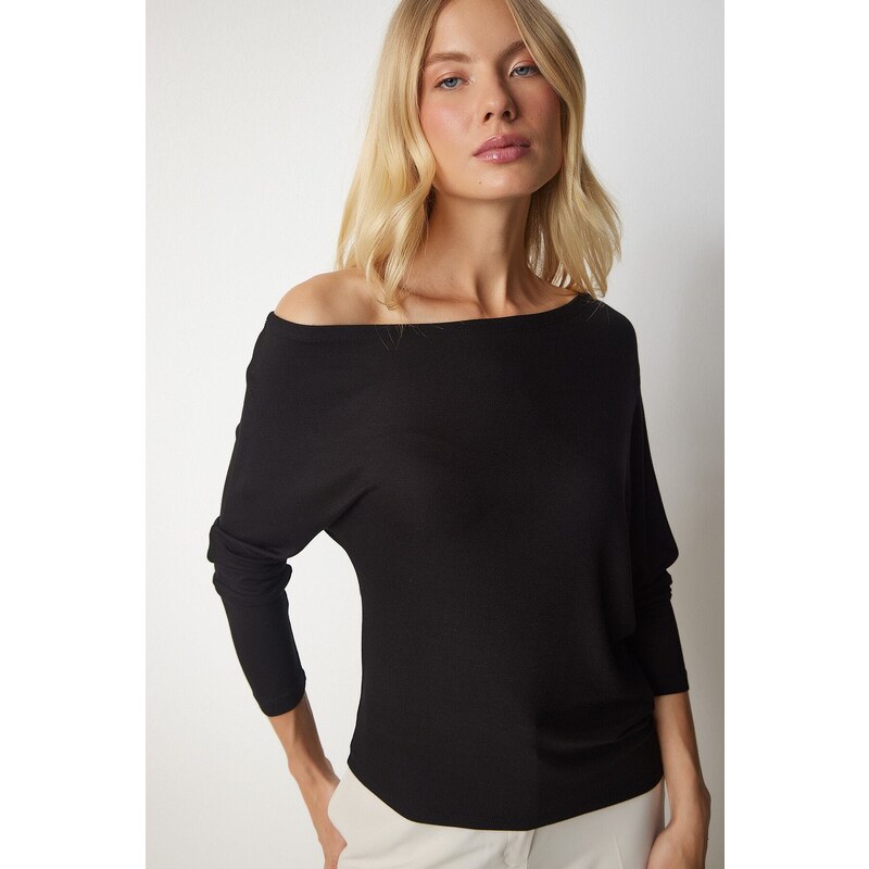 Happiness İstanbul Women's Black Boat Collar Knitwear Blouse