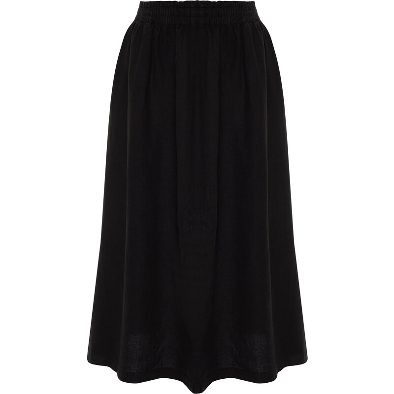 Trendyol Black 100% Linen Elastic Waist Midi Skirt