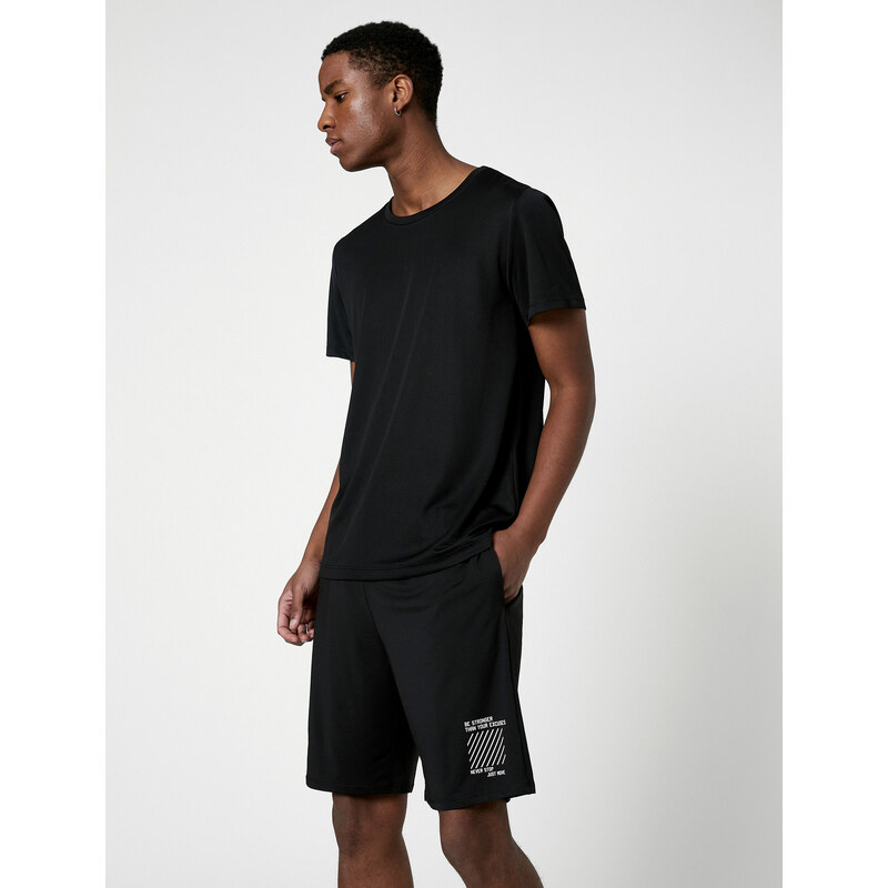 Koton Sports Shorts with Lace-Up Waist, Pocket with Slogan Print.