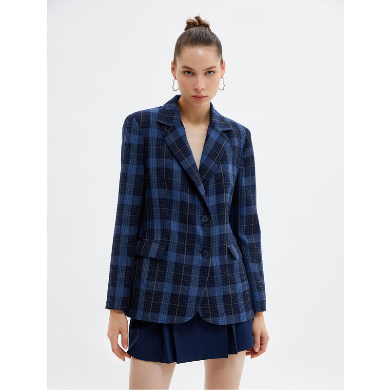 Koton Blazer Jacket Reverse Collar Buttoned Flap Pocket