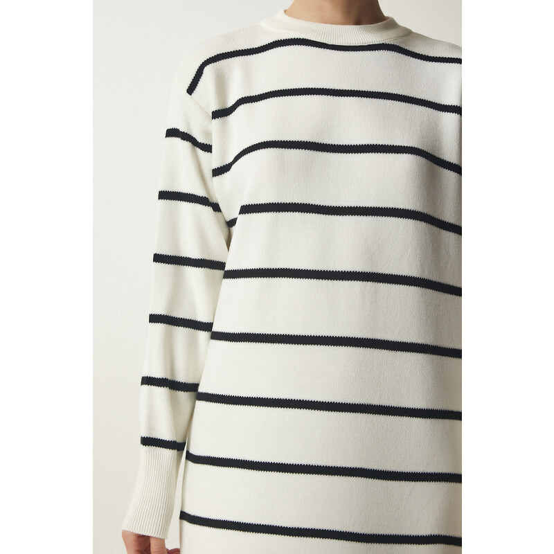 Happiness İstanbul Women's Ecru Striped Wrap Knitwear Dress