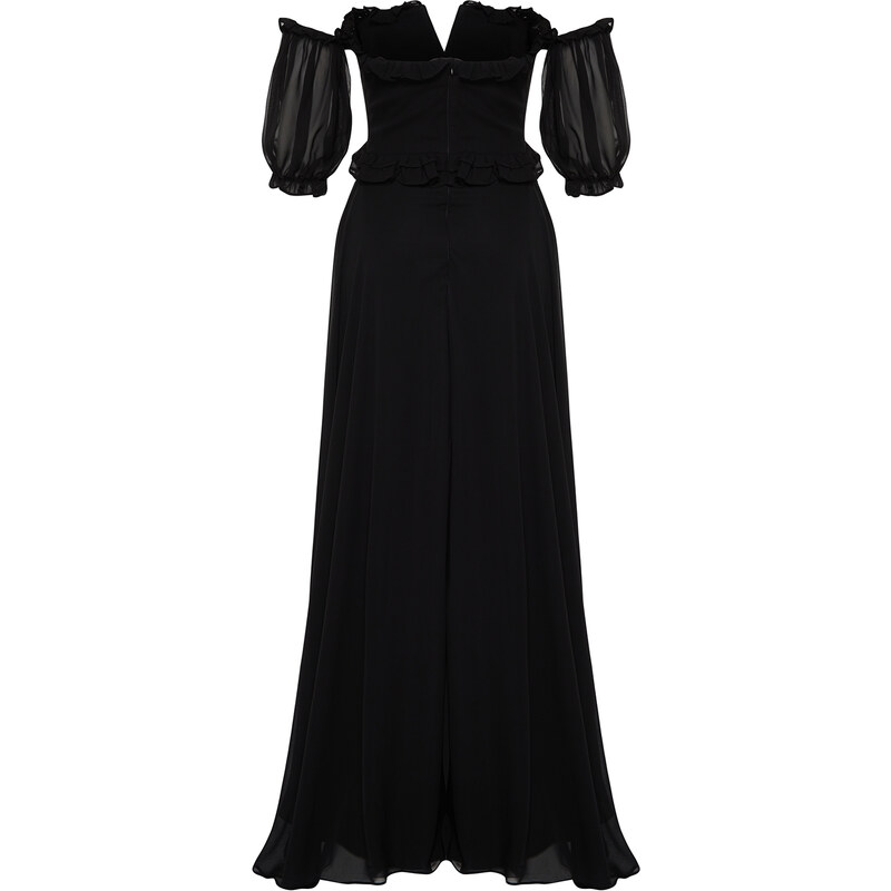 Trendyol Black Lined Chiffon Long Evening Dress