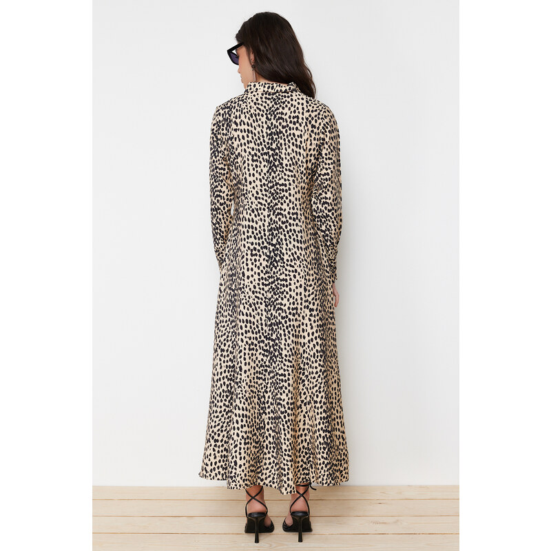 Trendyol Beige Animal Patterned Viscose Woven Dress