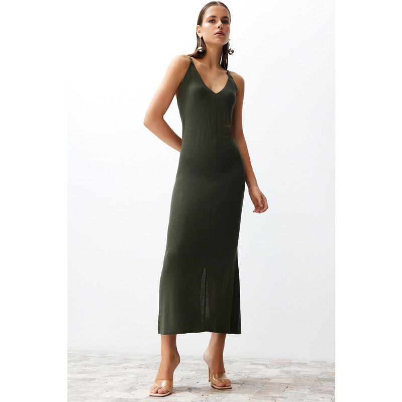 Trendyol Khaki Maxi Knitwear Basic Dress