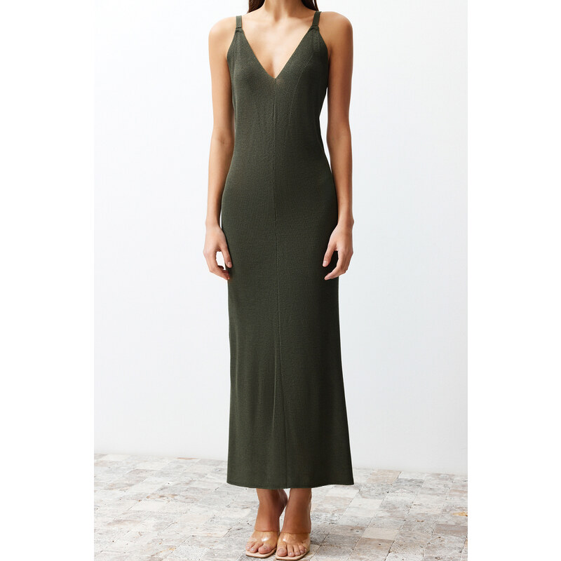 Trendyol Khaki Maxi Knitwear Basic Dress