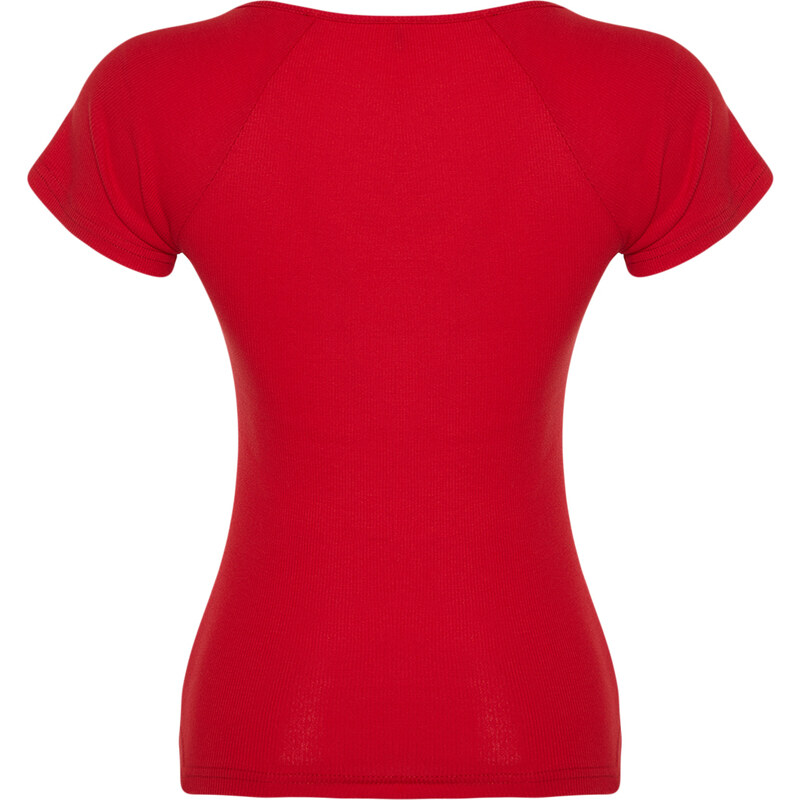 Trendyol Red Fitted Cotton Stretch Knitted Blouse