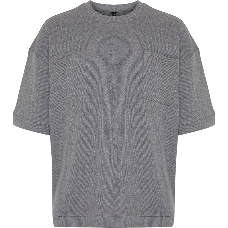 Trendyol Anthracite Oversize Pocket Textured Cotton T-Shirt