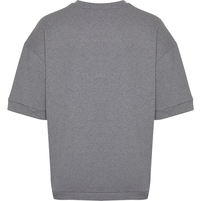 Trendyol Anthracite Oversize Pocket Textured Cotton T-Shirt