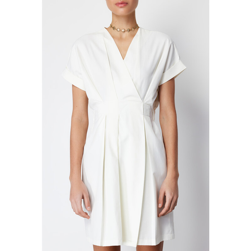 Trendyol White Double Breasted Collar A-line Mini Woven Dress with Waist Opening