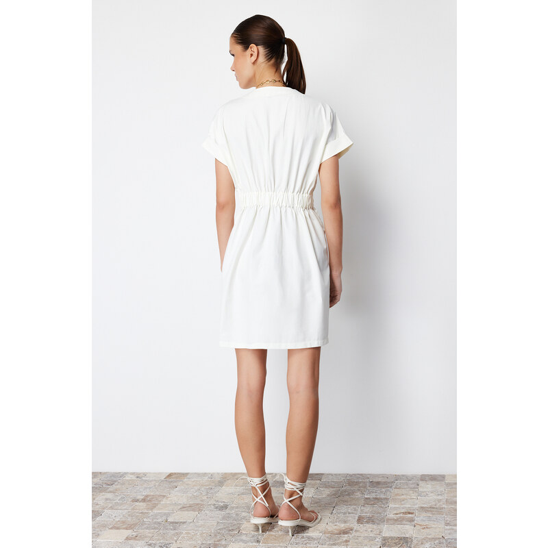 Trendyol White Double Breasted Collar A-line Mini Woven Dress with Waist Opening