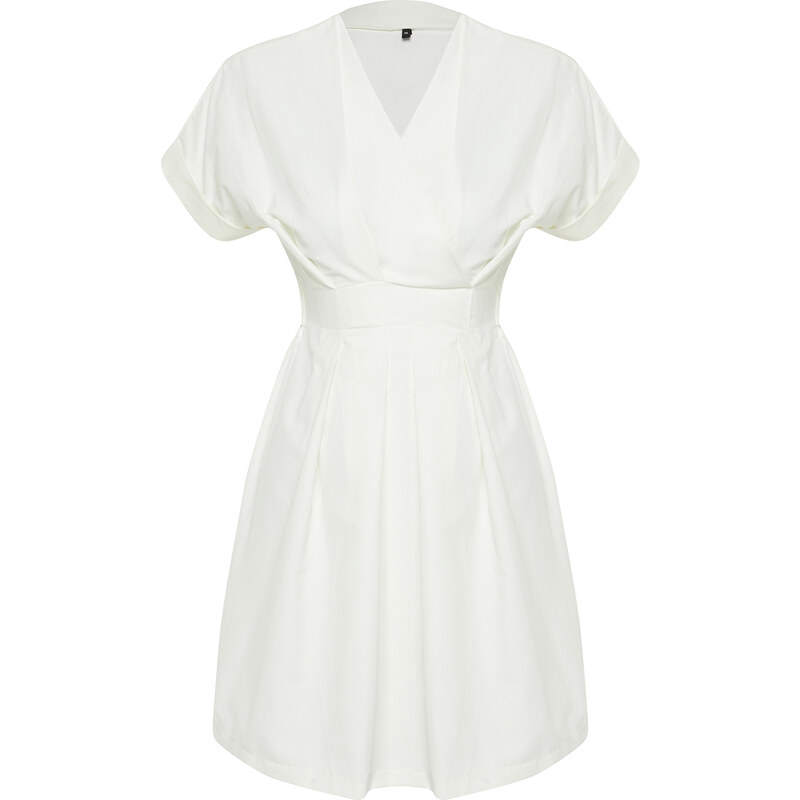 Trendyol White Double Breasted Collar A-line Mini Woven Dress with Waist Opening