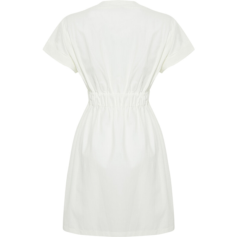 Trendyol White Double Breasted Collar A-line Mini Woven Dress with Waist Opening