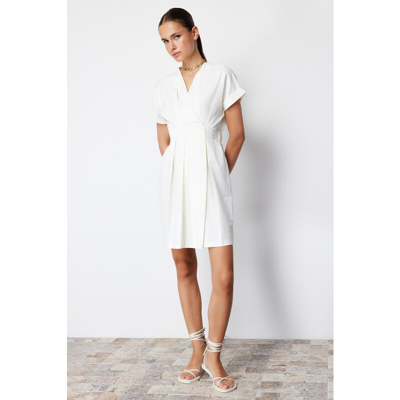 Trendyol White Double Breasted Collar A-line Mini Woven Dress with Waist Opening