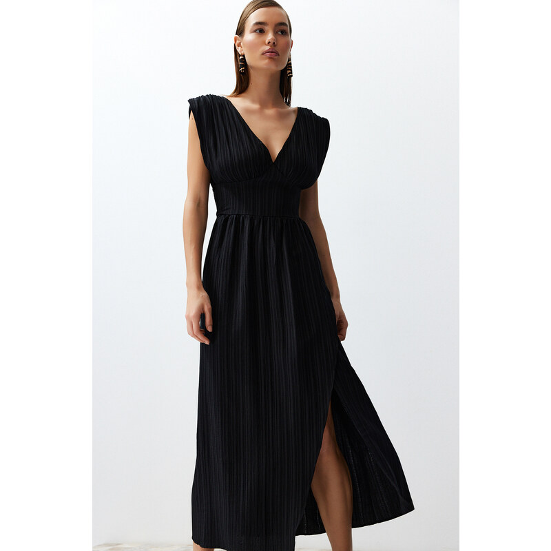 Trendyol Black Maxi Woven Slit Beach Dress
