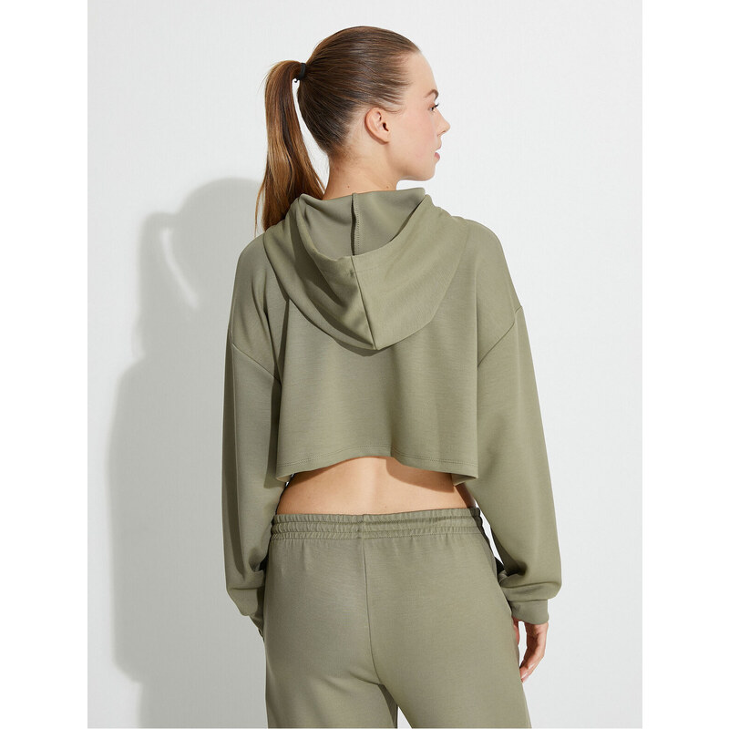 Koton Sports Crop Hooded Oversize Sweatshirt Modal Fabric Long Sleeve