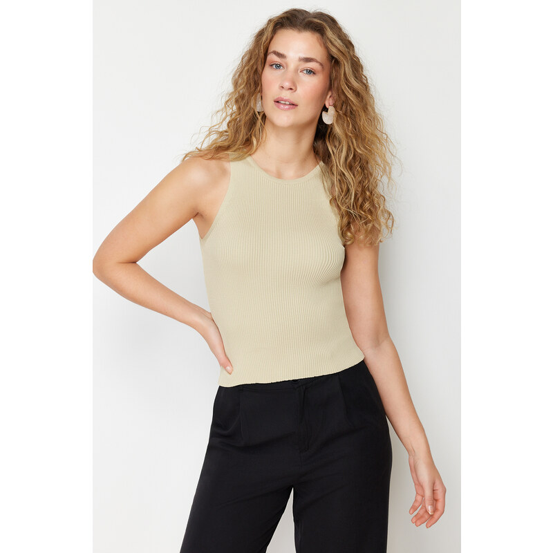 Trendyol Stone Ribbed Blouse