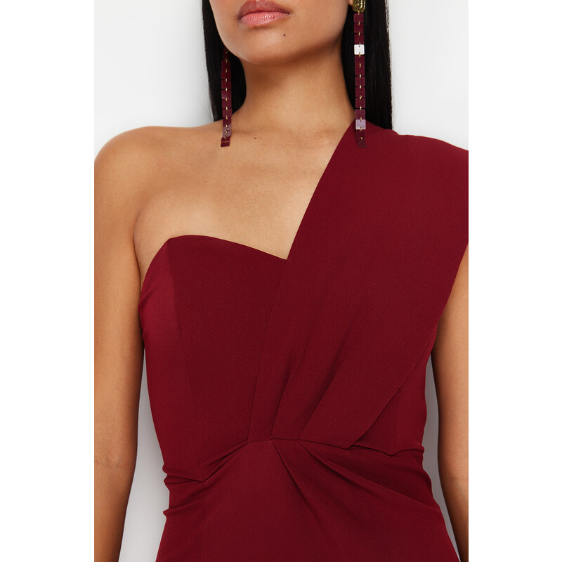 Trendyol Burgundy Straight Regular Woven Evening Dress & Graduation Dress