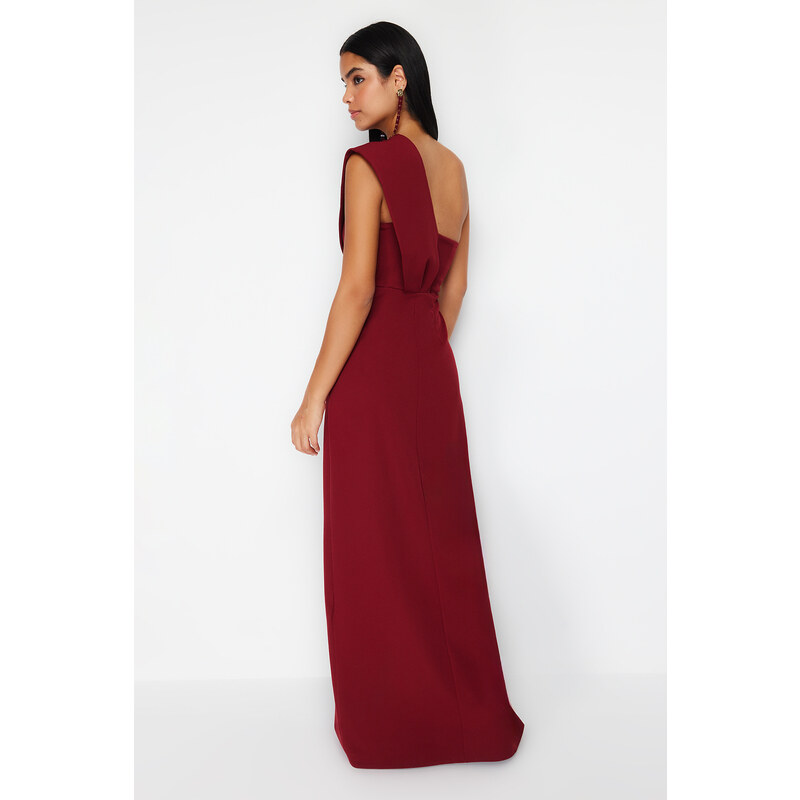 Trendyol Burgundy Straight Regular Woven Evening Dress & Graduation Dress