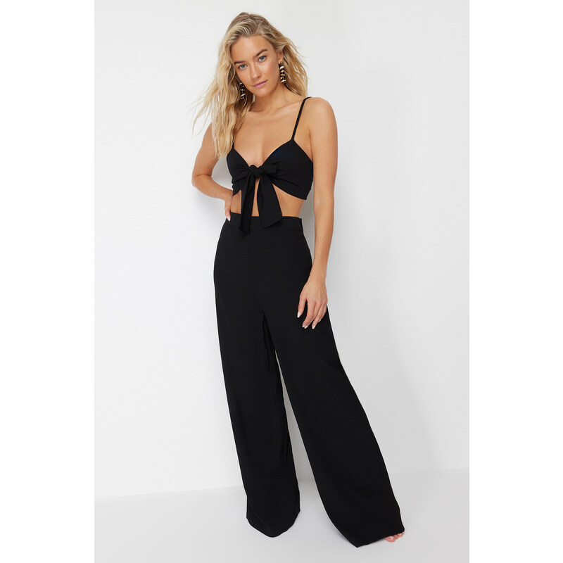 Trendyol Black Woven Tie Blouse Pants Suit