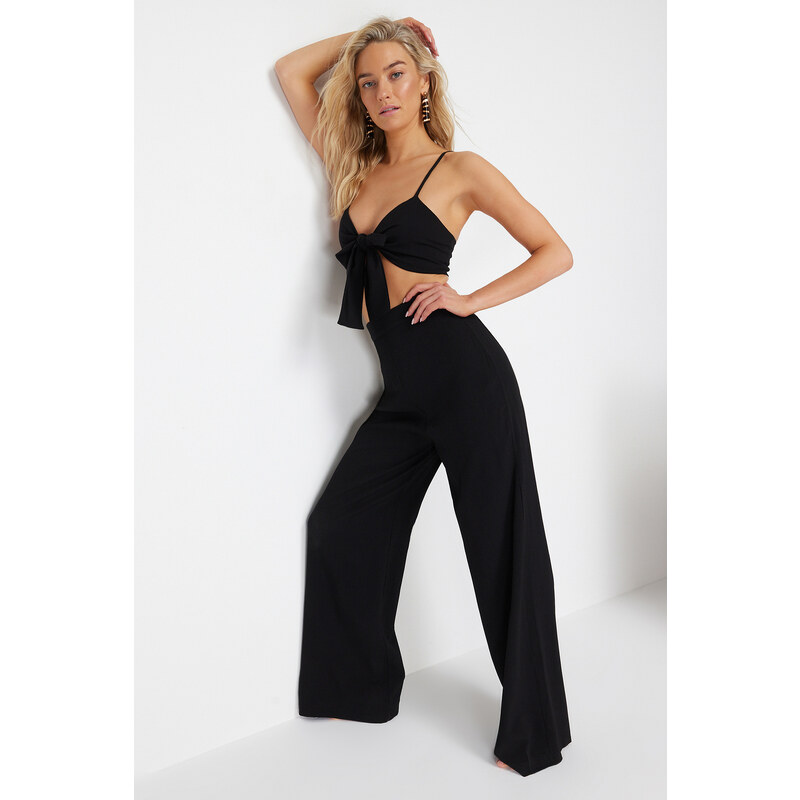 Trendyol Black Woven Tie Blouse Pants Suit