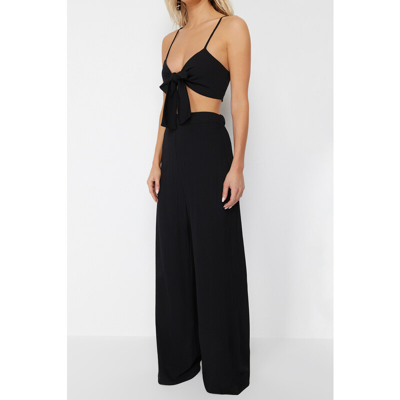 Trendyol Black Woven Tie Blouse Pants Suit