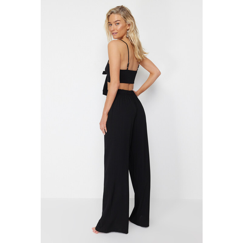 Trendyol Black Woven Tie Blouse Pants Suit