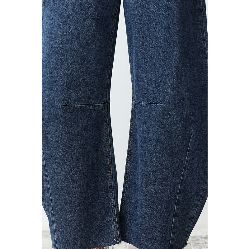Trendyol Dark Blue More Sustainable Stitch Detail High Waist Balloon Skater Jeans