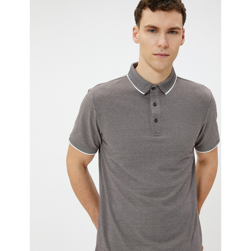 Koton Polo Neck T-Shirt with Buttons, Slim Fit, Short Sleeves.