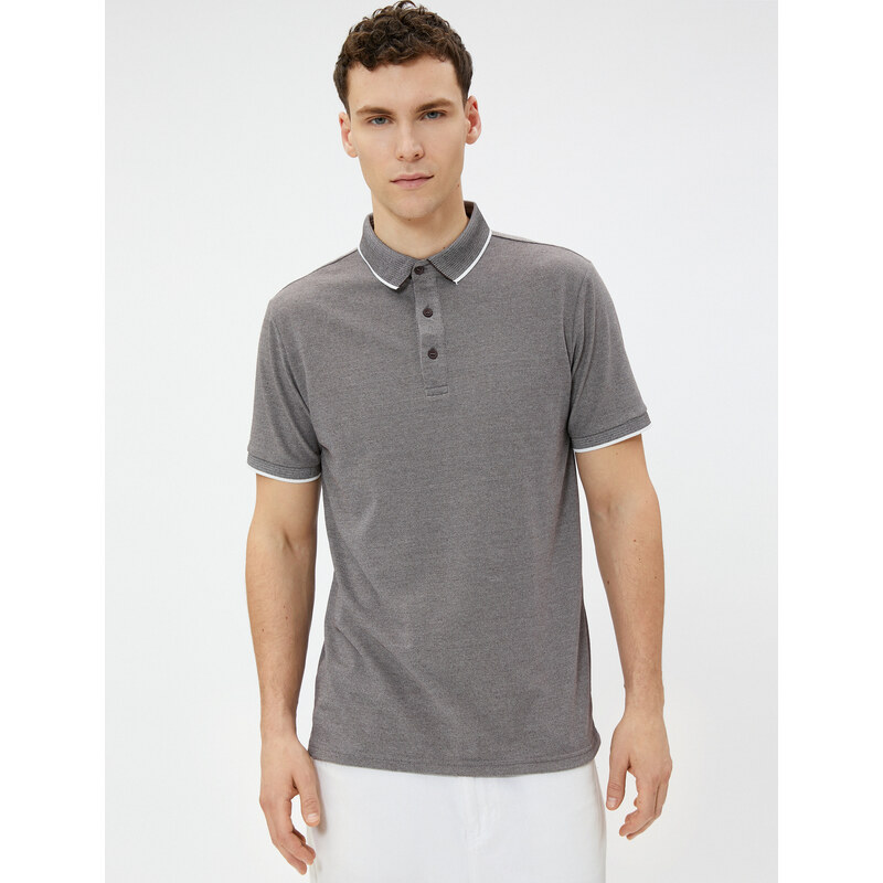 Koton Polo Neck T-Shirt with Buttons, Slim Fit, Short Sleeves.