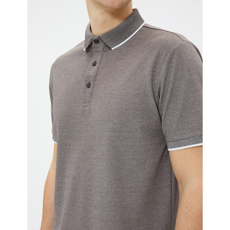 Koton Polo Neck T-Shirt with Buttons, Slim Fit, Short Sleeves.