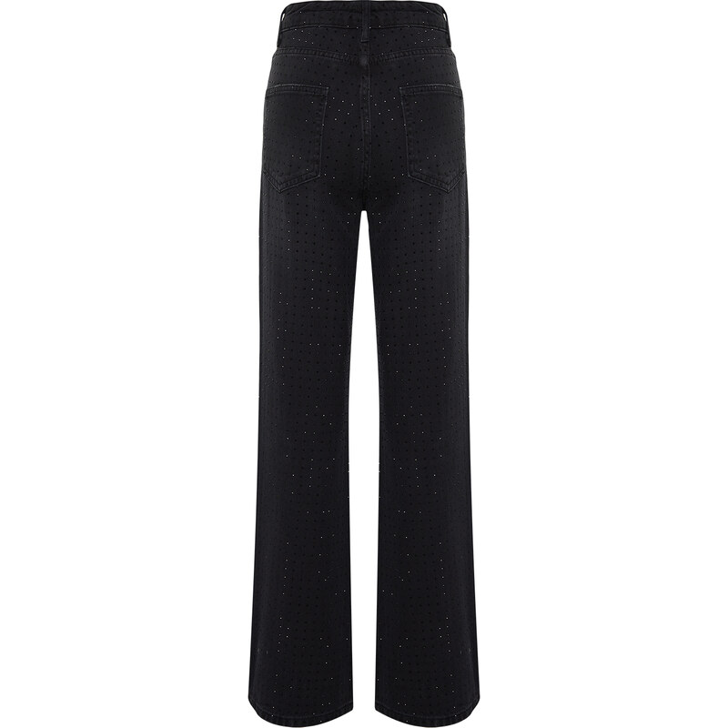 Trendyol Black Stone Detailed High Waist Wide Leg Jeans