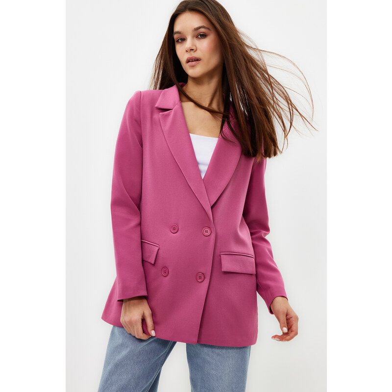 Trendyol Pink Regular Lined Double Breasted Closure Woven Blazer Jacket